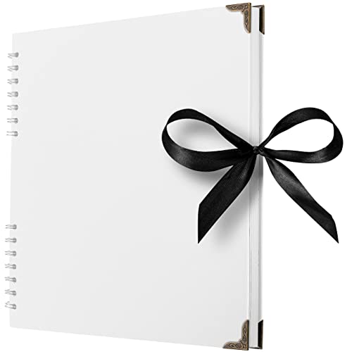 Bstorify Square Scrapbook Photo Albums 80 Pages (28 x 28 cm) White Thick Paper, Hardcover, Metal Corners, Ribbon Closure - Ideal for Your Scrapbooking Albums, Art & Craft Projects