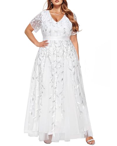 Image of Pinup Fashion Plus Size Formal Dresses - Evening Gowns Wedding Sequin Embroidery V-Neck Prom Long Dress