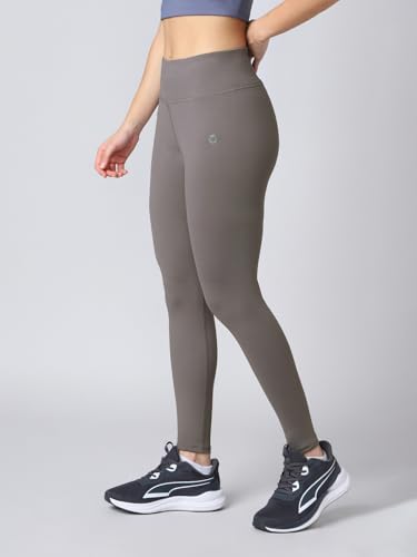 Image of TECHNOSPORT Women's Solid Slim Fit ELASTOPLUS Tights High Waist Polyester Gym Leggings for Yoga Running Workout UPF50+ Anti Odour