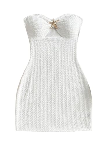 MakeMeChic Women's Strapless Dress Starfish Metal Sleeveless Bodycon Tube Mini Dresses