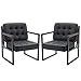 COLAMY Mid Century Modern Accent Chair Set of 2, Comfy Living Room Chair, Black Leather Accent Chair, Faux Leather Reception Armchair with Metal Legs for Living Room Bedroom Reception Office, Black