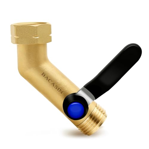 135° Full Flow Heavy Duty Brass Garden Hose Shutoff Valve with 304 Stainless Steel Extended Handle, 3/4-Inch Leak-Free Elbow Connector for Outdoor Faucets, RV Spigots, and Hose Extenders