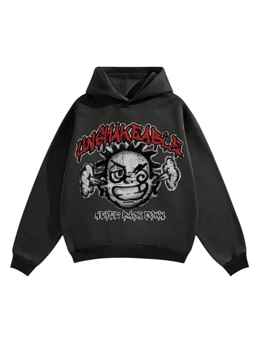 SOLY HUX Men's Retro Y2k Hoodie Graphic Long Sleeve Hooded Sweatshirts Loose Pullover Streetwear