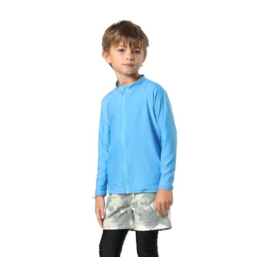 [KOUKOUCOCO] キッズラッシュガード 水着 キッズ 男の子 女の子 スクール水着 子供ラッシュガード 長袖 フードなし uvカット 冷感 速乾 無地 水陸両用 水泳 学校用 120~160cm KS24-03 (JP, 身長, 110, ブルー)