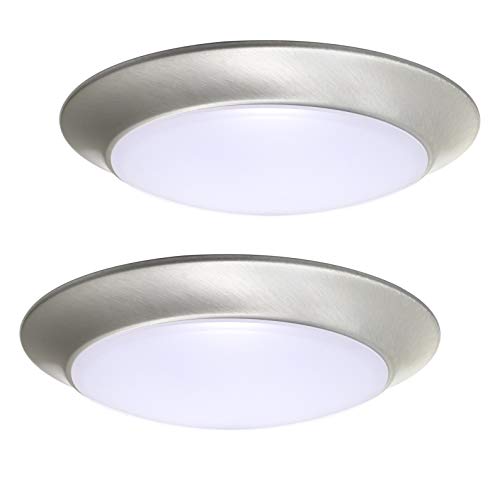 Yeuloum LED Flush Mount Ceiling Light Fixture, Dimmable, 7 Inch, 11.5W 900 Lumen, Aluminum Housing Plus PC Cover, 2-Pack (Nickel Finish-5000K)