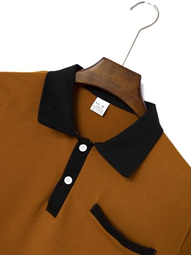 Mens Long Sleeve Polo Shirts Casual Cotton Polo T Shirt with Pocket Classic Button Collared Golf Shirt2