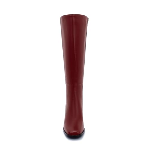 Image of Knee High Boots for Women - Wide Calf Boots with Zipper, Square Toe Tall Leather Boots, Chunky Heel Fashion Long Boots