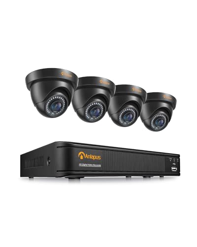 Anlapus 1080P Sistema de Vigilancia Exterior 8CH 2MP Videograbador con 4 Cámaras de Seguridad Impermeable, sin Disco Duro, Visión Nocturna, Alarma de Movimieneto