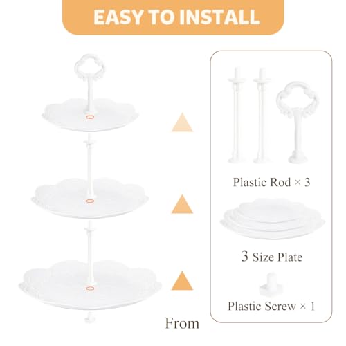 Di Qiu Ren 10Pcs Cake Stand Set, White Dessert Table Display Set, Metal Round Cake Stand With 3-Tier Plastic Cupcake Stands thumb #3