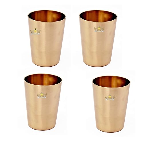 Image of Pure Kansa Matt Finish Glass Tumbler with Handmade Design, for Drinking Serving Water, 250ml, Set of 4