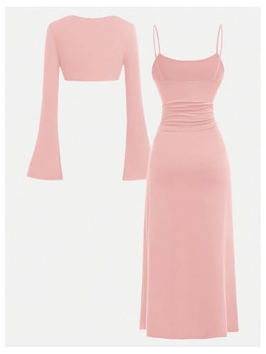 Floerns Girl's 2 Piece Set Spaghetti Strap Long Cami Dress with Bolero Shrug2