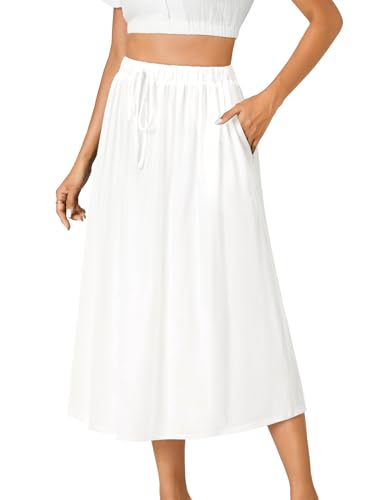 LYANER Women's Summer Elastic Waist A-Line Skirt Lightweight Beach Swing Flowy Flared Midi Skirts with Pockets3