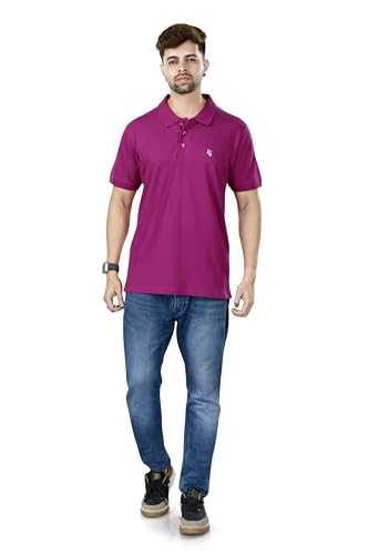 Image of KAUS & SHAN Men's Pure Cotton Regular Fit Solid Half Sleeve Casual & Semi Formal Office Wear Polo T-Shirt