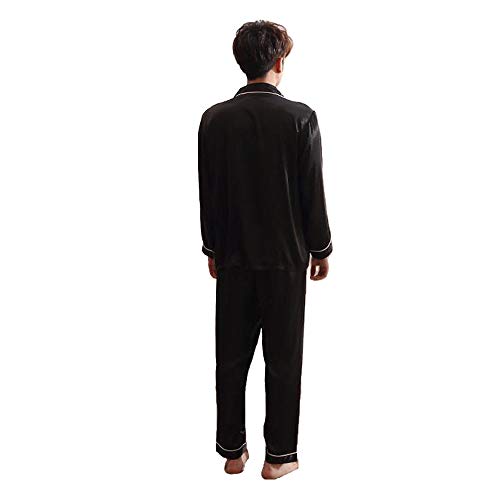 Wowcarbazole Men's silk Satin Pajamas Set Long/short Sleeve Button-Down Sleepwear with front pocket2