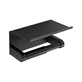 Alise Black Toilet Paper Holder,Bathroom Adhesive Toilet Paper Holder SUS304 Stainless Steel Toilet Paper Roll Holder with Shelf Spring Loaded Tissue Holder Wall Mount(Adhesive or Screw)