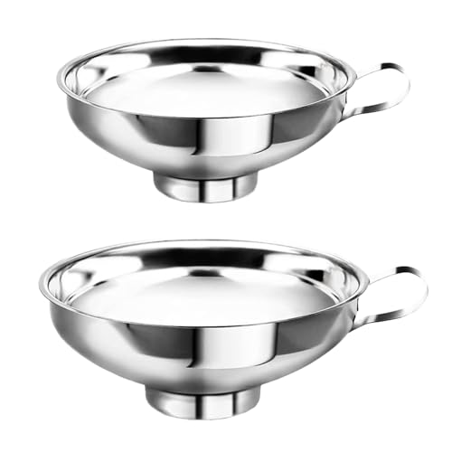 Hinapan 2 Stück Trichter Edelstahl, Einmachtrichter für Breite und Normale Einmachgläser, Küchentrichter mit Griff, für Küche Marmelade Flüssigkeit (2 Größen)