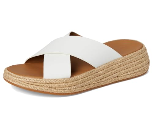 Image of FitFlop womens F-mode Espadrille Leather Flatform Cross Slides