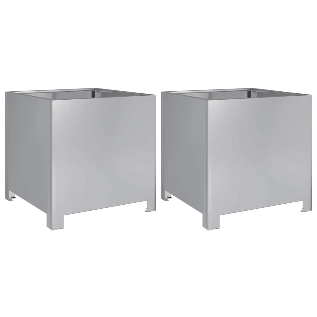 vidaXL Garden Planters 2 pcs, Plant Pot for Patio Balcony Terrace, Flower Pot for Flower Herb Plant, Outdoor Planter Box, Galvanised Steel