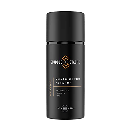 Hydrate Mens Face Moisturizer + Beard Conditioner for men with Hyaluronic Acid, Niacinamide, Argan Oil, Aloe Vera, Jojoba Oil and Vitamin A, Anti-aging mens face lotion, 3.4 oz. | stubble & 'stache