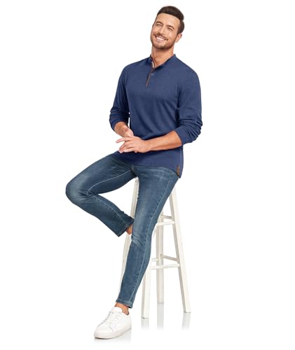 Mens Henley Shirt Long Sleeve Basic Button-Down T-Shirt with Pockets Solid Color Henley Shirt2