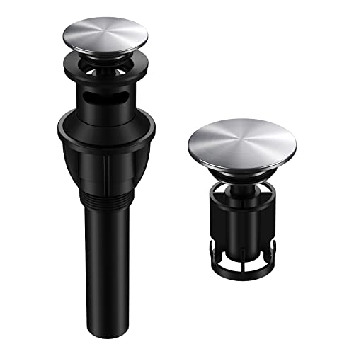 Bathroom Sink Drain with Overflow, Hurran Universal Bathroom Sink Stopper for Bathroom Vanity Vessel Sink, Rapid Draining Plastic Pop-up Sink Drain with Hair Catcher Anti-Clog Strainer, Brushed Nickel