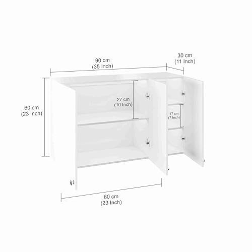 Image of FURNEASER Wall Mounted Kitchen Cabinet, Exotic Teak & White 2 | Engineered Wood, Doors & Open Shelves, Wall Storage, Modern Wall Organizer Cupboard