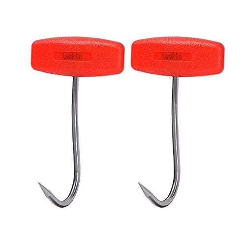 LuckIn Meat Hooks for Butchering,T Shaped Boning Hooks with Handle 6 Inch Stainless Steel Butcher Shop Tool Kit (2 Pack)