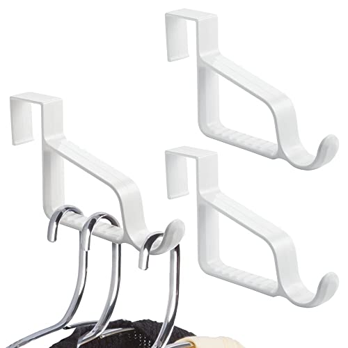 mDesign Modern Over Door Valet Hook - Multi Hanging Storage Organizer, Hook - for Coats, Hoodies, Hats, Scarves, Purses, Bath Towels & Robes - 3 Pack - White