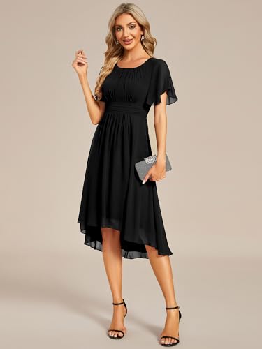 Image of Ever-Pretty Women's Chiffon Crew Neck Empire Waist Wedding Guest Dress Summer Short Sleeve Semi Formal Dresses 02053