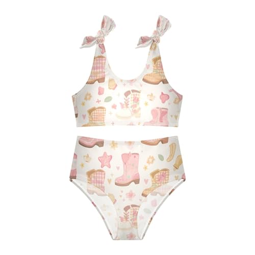Western Boots Design Boho Scotland Girl Two Piece Kids Bikini Set Beach Swimsuit Swimwear Cute Shoulder Strap3