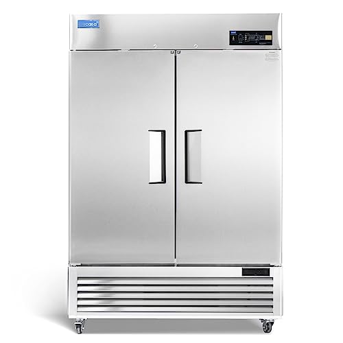 ICECASA 54'W Commercial Freezer Reach-in 49 Cu.ft 2 Solid Door Stainless Steel Commercial Freezer Fan Cooling for Restuarant, Bar, Shop, etc