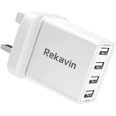 USB Plug UK Mains Charger,Rekavin Multi USB Plug Adaptor UK 4 Port/5A Phone USB Wall Charge Power Adapter Fast Charging for iPhone 13 12 11 pro Max 10 XS XR X 8 7 6 6S Plus 5S 5C SE 5,Samsung,ipad Cover