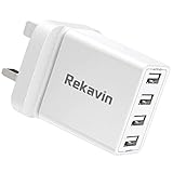 USB Plug UK Mains Charger,Rekavin Multi USB Plug Adaptor UK 4 Port/5A Phone Wall Charge Power Adapter Fast Charging for iPhone 16 15 14 13 12 11 pro Max 10 XS XR X 8 7 6 6S Plus 5S 5C SE,Samsung,ipad