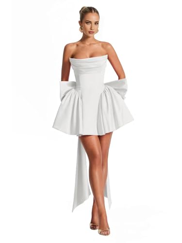 Strapless Satin Homecoming Dresses 2025 with Bow Short A Line HOCO Dress for Teen Mini Cocktail Prom Gown LUO578