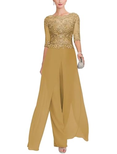 2 Piece Mother of The Bride Pansuits for Wedding Chiffon Lace Applique Zipper Guest Dresses with Jackets PS016