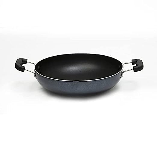 Image of BLAL Non-Stick Kadai with Glass Lid, Aluminium, 24 cm, 2.45 Litre, Non-Stick Coating, Deep Frying, Grey