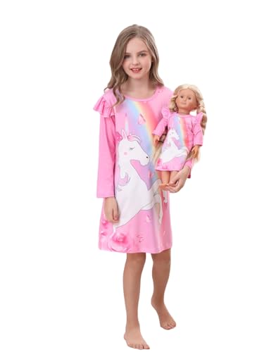Bow Dream Girls Dress and Matching American Girl Doll Clothes for Girls Pink Rainbow Party Birthday