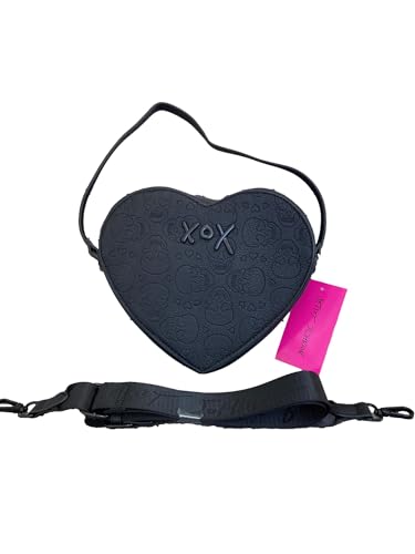Betsey Johnson XO Heart All Over Skull Embossed Heart Shaped Black Faux Leather Small Top Handle Handbag Shoulder Bag Crossbody Bag4
