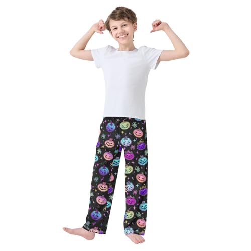 Galaxy Spider Pumpkin Boys Long Pants Soft Trousers Elastic Waist Kids Lounge Bottoms with Pockets S-XL2