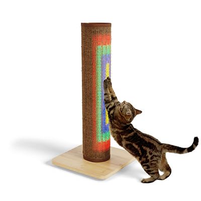 Omlet Switch LED Cat Scratching Post | Sustainable & Extra Tall 33” Cat Scratcher | Boredom Buster for Indoor Cats | Over 1200 Irresistible Light Modes | Bamboo Base and Sisal (Coffee)