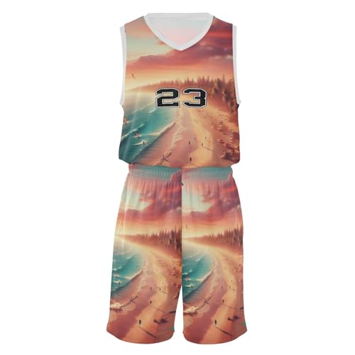 FLildon Summer Ocean Beach Boys Basketball Jersey Set Tank Top Shorts Tracksuit Sport Training Suit for Kids, XXL