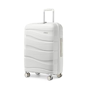 KONO Groß Koffer 75cm Leicht Reisekoffer aus Polypropylen Hartschale Koffer mit 4 Rollen und TSA Schloss, 75x52x30cm (Creme Weiß)