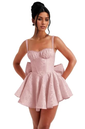 Image of Short Satin Homecoming Dresses with Bows Applique Corset Prom Dress Mini HOCO Party Cocktail Gowns for Teens