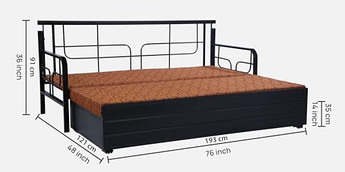 Image of 3 Seater Metal Sofa Cum Bed with Hydraulic Storage | Comfortable Sofa Set for, Living Room, Bedroom, Guest Room| Single Size Convertible Sofa with Cushion |Single Size (Multi Brown & Black)