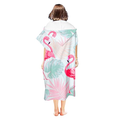 Andiwa Badeponcho Damen, Microfiber Handtuch Poncho Erwachsene, Ultraleicht Surf Poncho Mikrofaser Surfponchos Strand für Schwimmen, Strand, Surfen, Tauchen, Baden zu Hause (Flamingo)