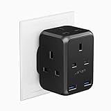 JSVER Plug Adapter USB with 4 Way Sockets 13A Cube Extension Plug Multi Plug Extension Wall Socket Wall Plug Extender for Home, Office Black