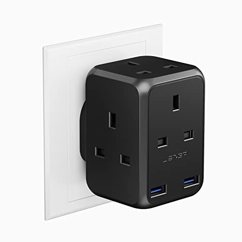 JSVER 4-Way Cube Extension Plug with USB, Black