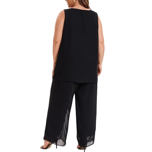 Plus Size Mother of Bride Pant Suits 3 Piece Chiffon Party Sets Handmade Sequins Wedding Guest Outfit4