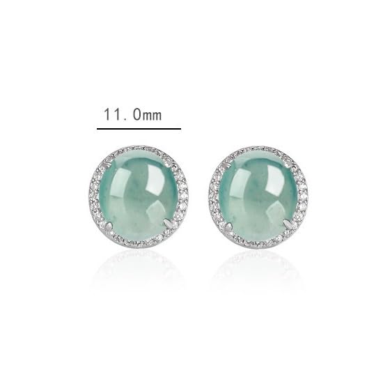 Orecchini in pietra verde blu in giada in argento 925 for donna Grande perno cabochon