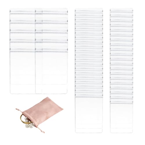 BOYYJING 60 PCS PVC Transparent Bag Storing Jewelry Small Self-Sealing Plastic Zip Clear Bags Zipper Lock Bags Sealable Jewelry Storage Bags for Holding Earring Ring Necklace Jewelry With Storage Bag